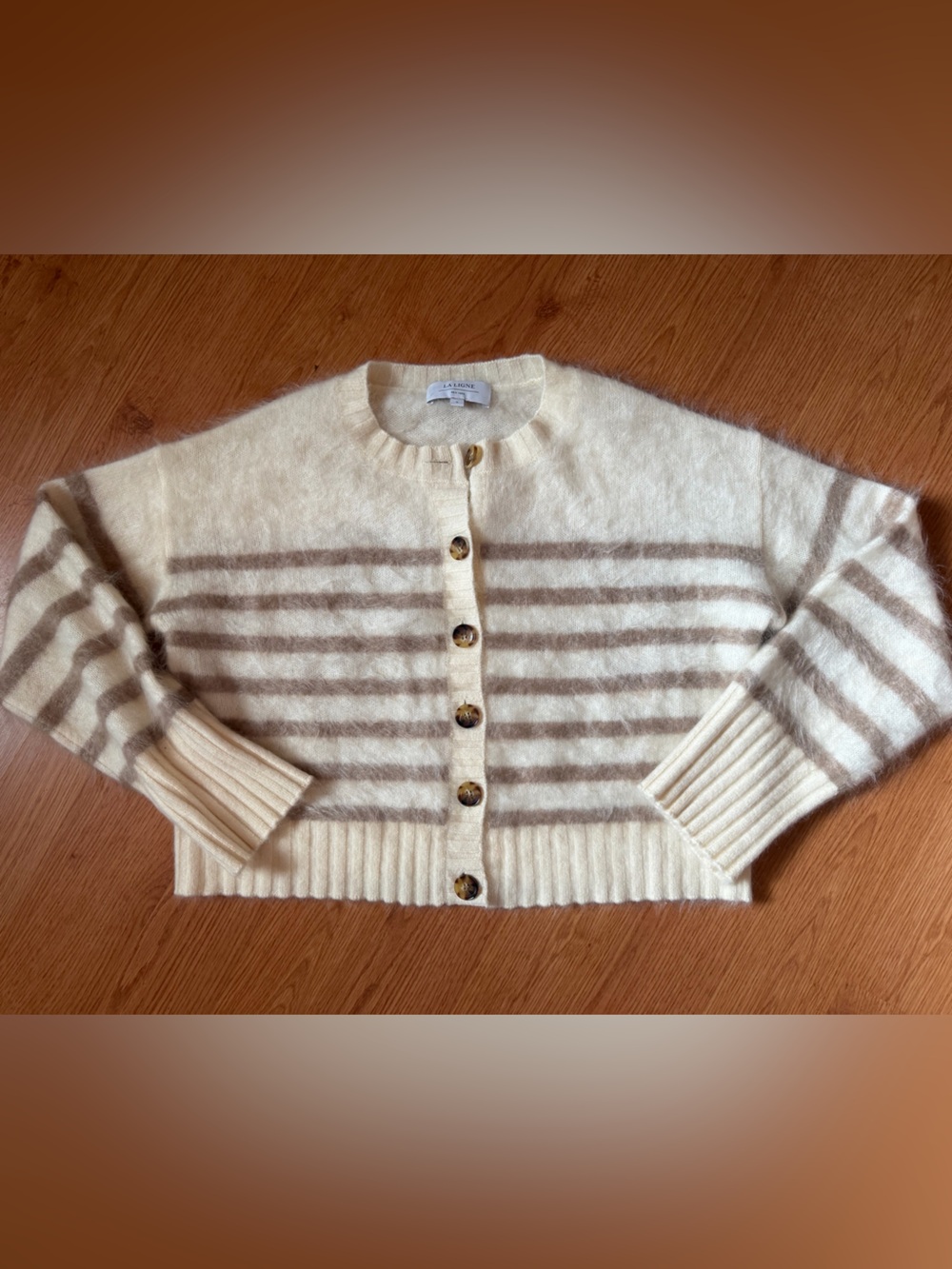 La Ligne Cream Brushed Button Cashmere Cardigan